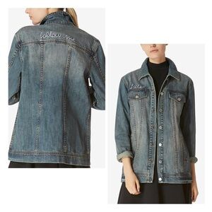Avec Les Filles Follow Me Embroidered Jean Jacket Size Small 100% Cotton